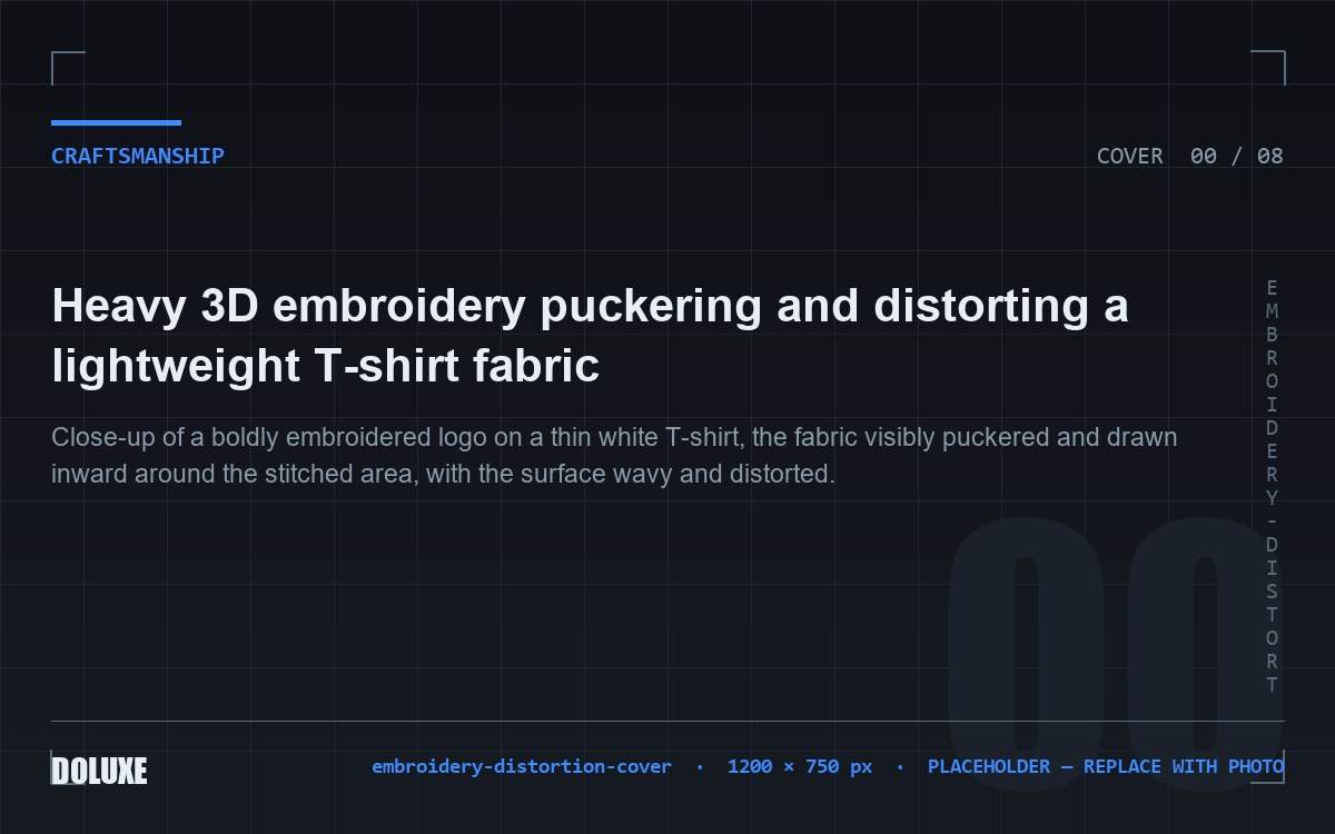 Heavy 3D embroidery puckering and distorting a lightweight T-shirt fabric
