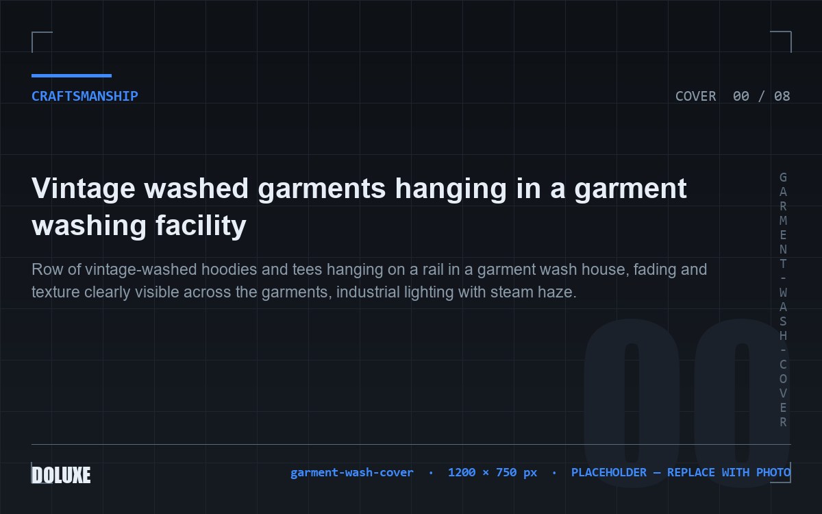 Vintage washed garments hanging in a garment washing facility