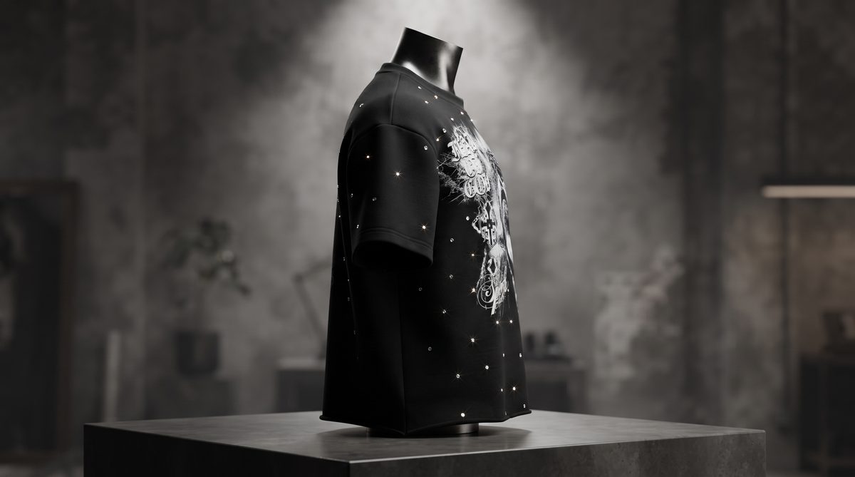 Heavyweight T-shirt draped on mannequin showing structured silhouette