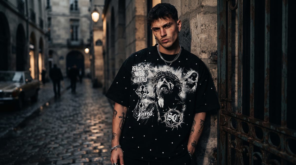 Heavyweight T-shirt worn in urban setting