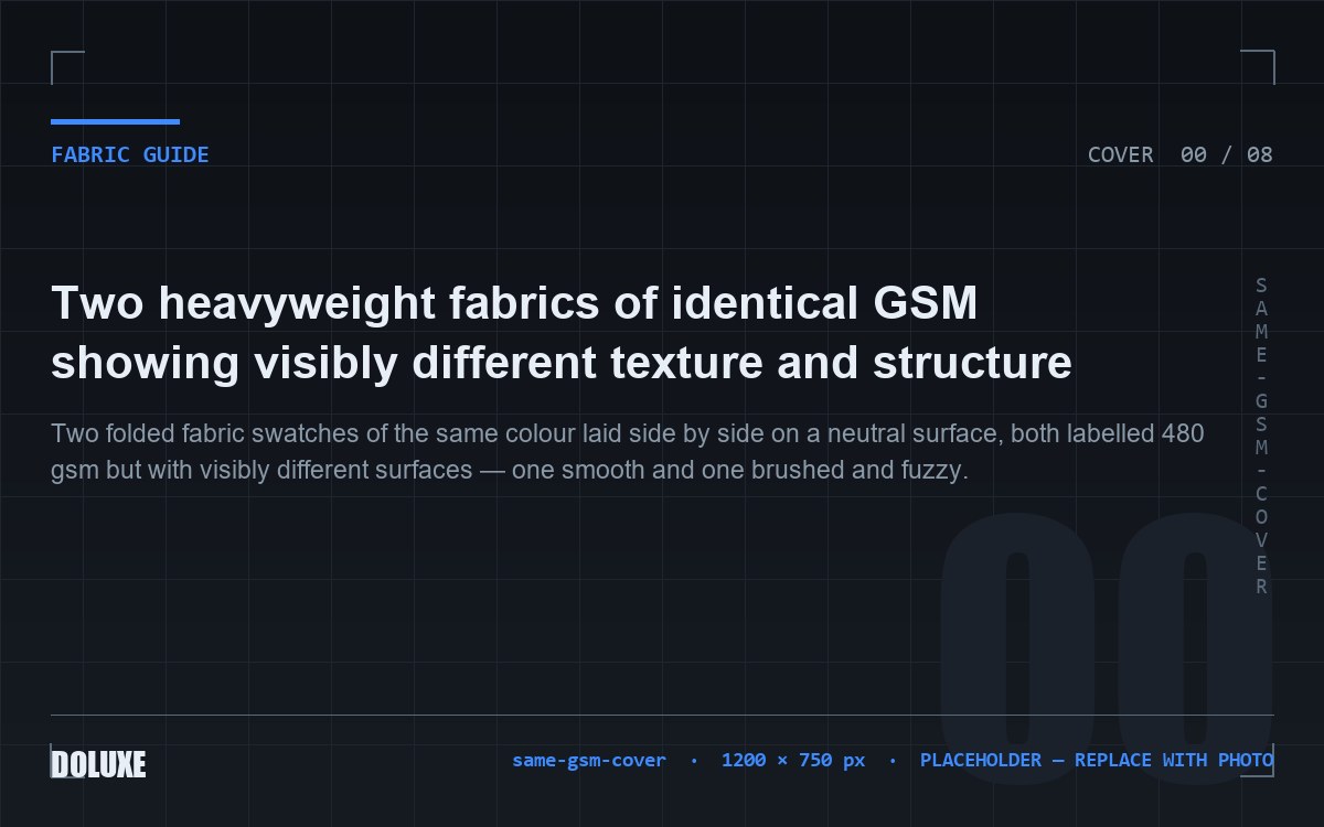 Two heavyweight fabrics of identical GSM showing visibly different texture and structure