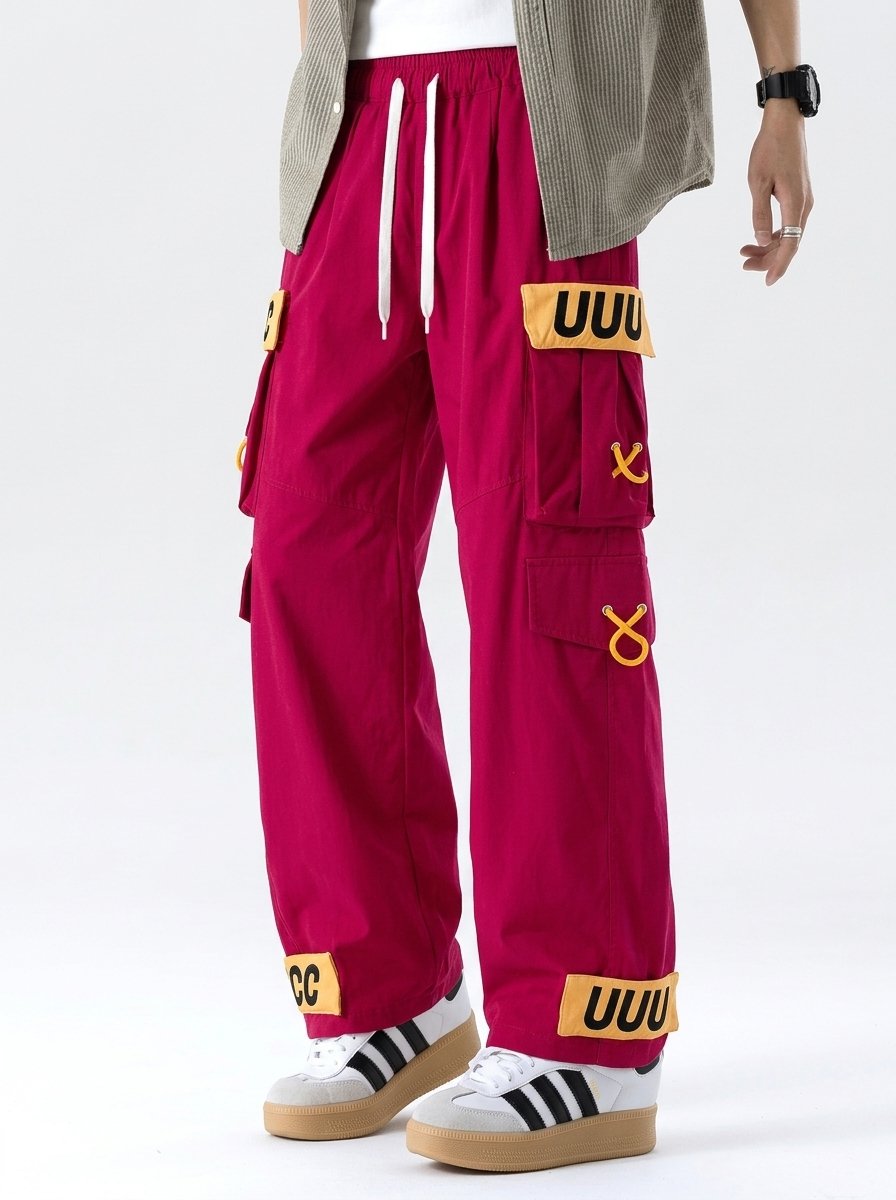 Garment-Washed Color-Block Cargo Pants