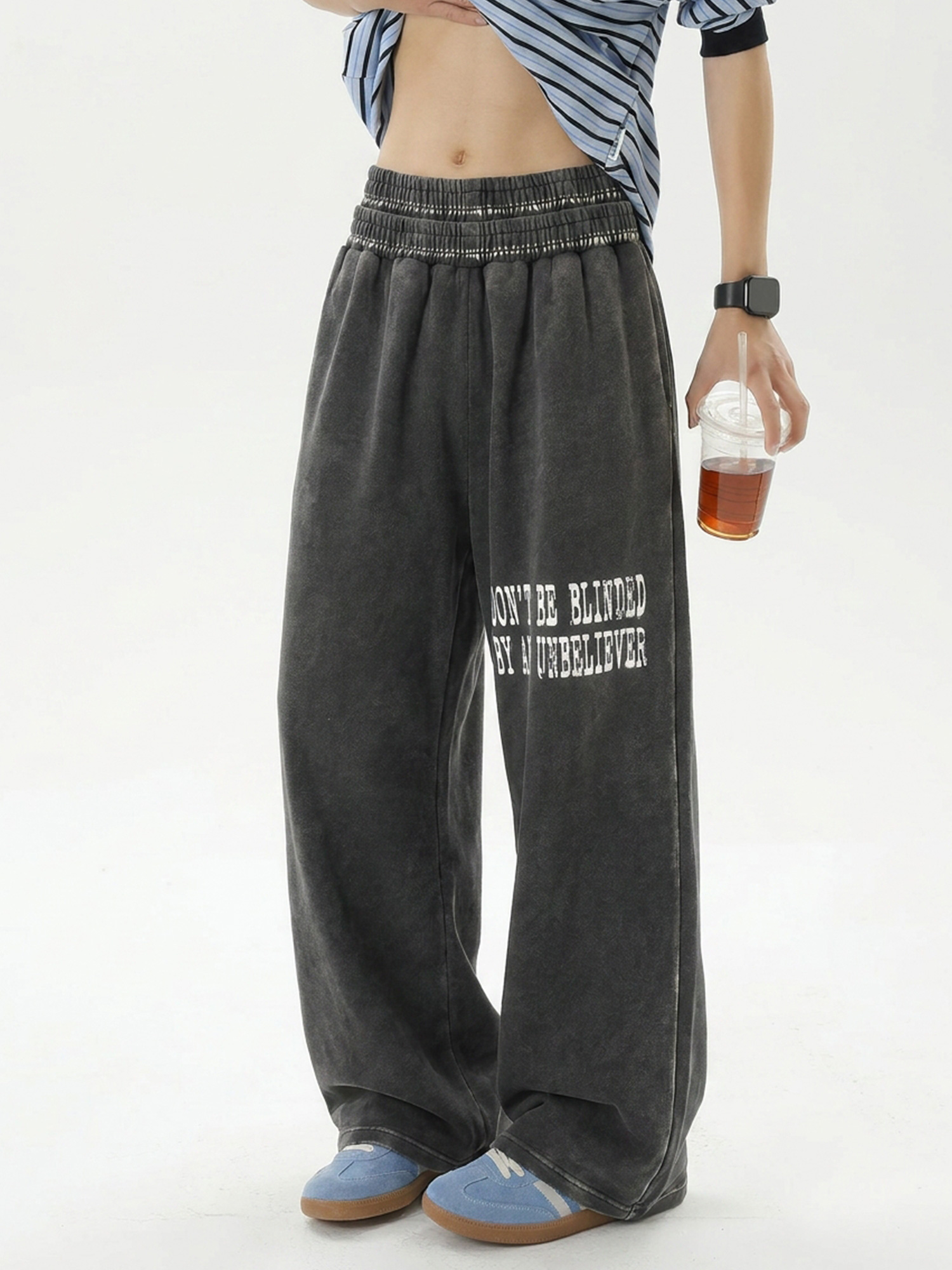 Double-Waistband Straight-Leg Sweatpants
