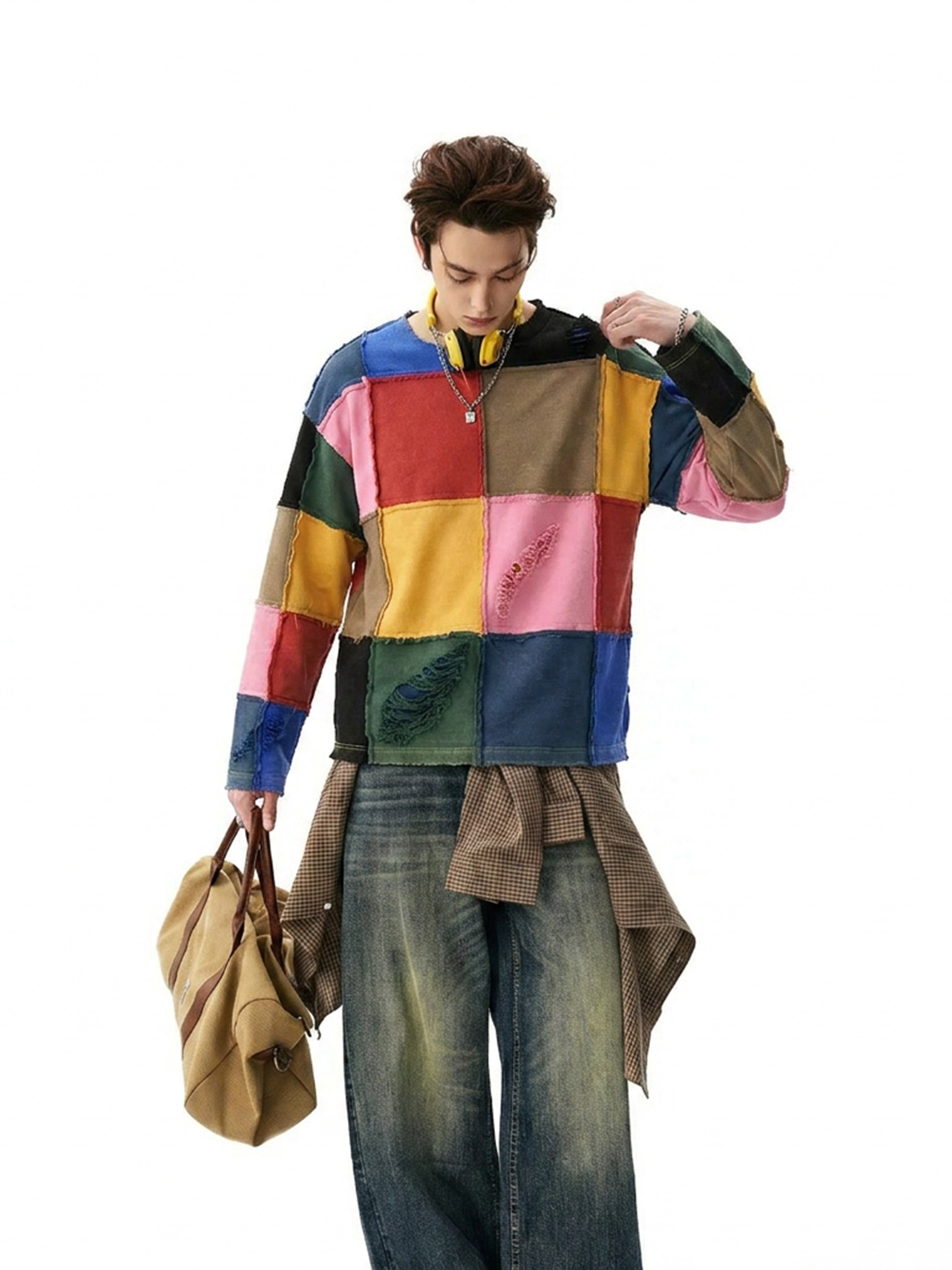 Grunge Distressed Color-Block Sweatshirt