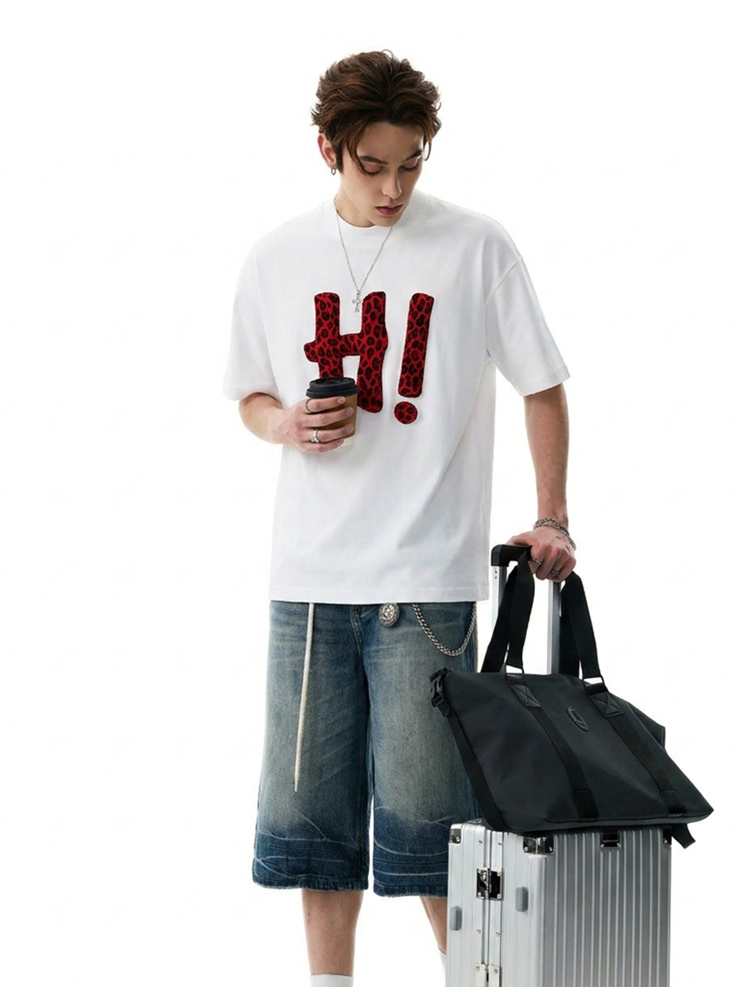 Puff-Print Leopard 'Hi' Letter Tee