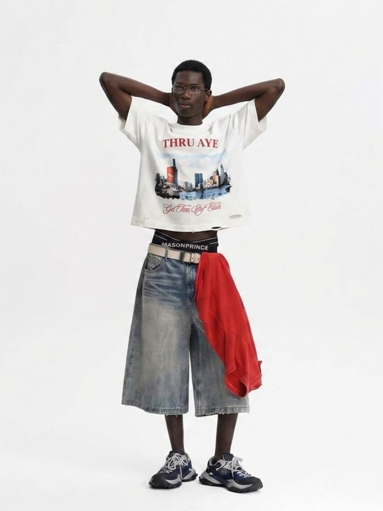 Printed Distressed Hole Tee
