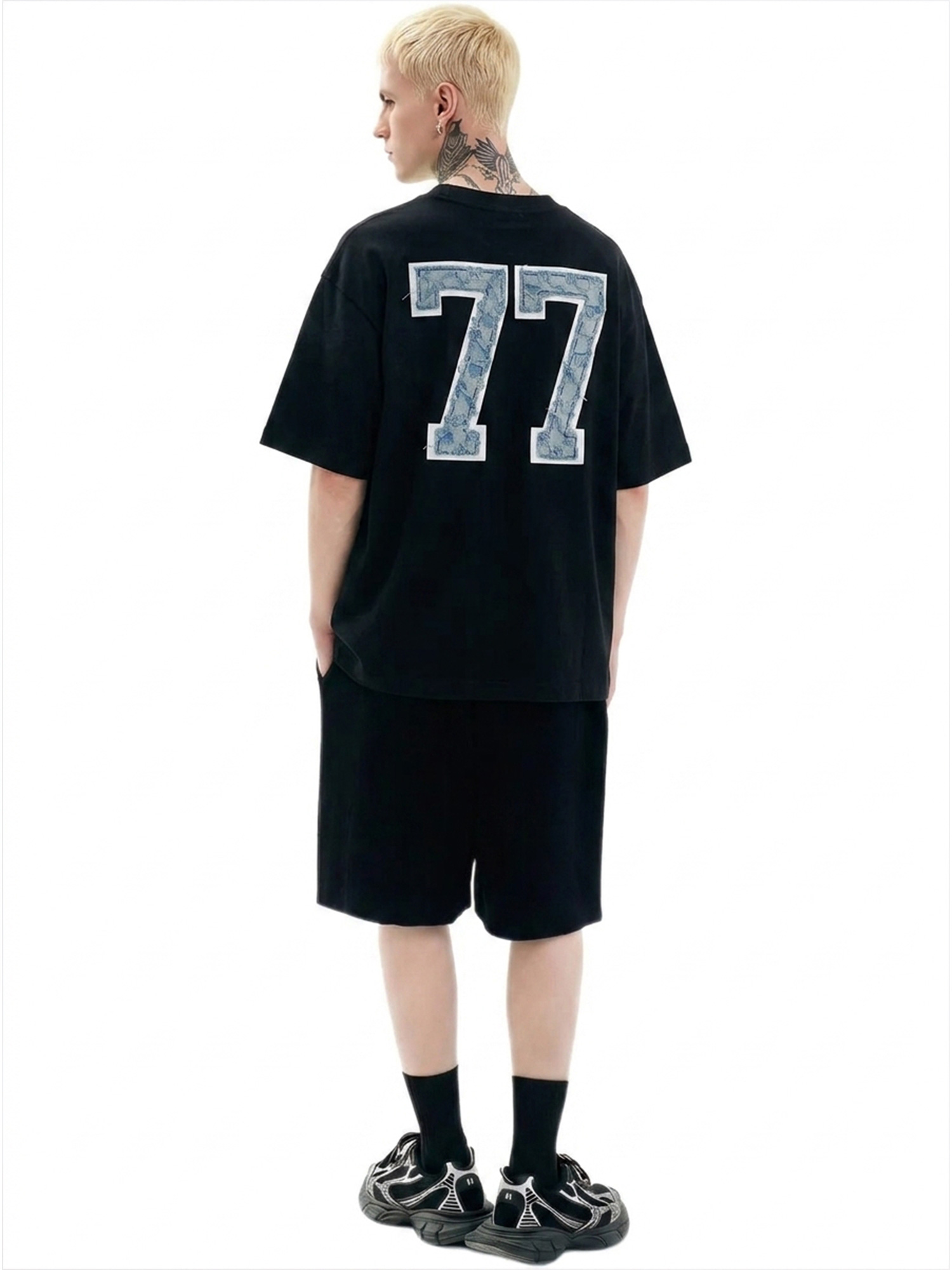 Appliqué-Embroidered Printed Tee