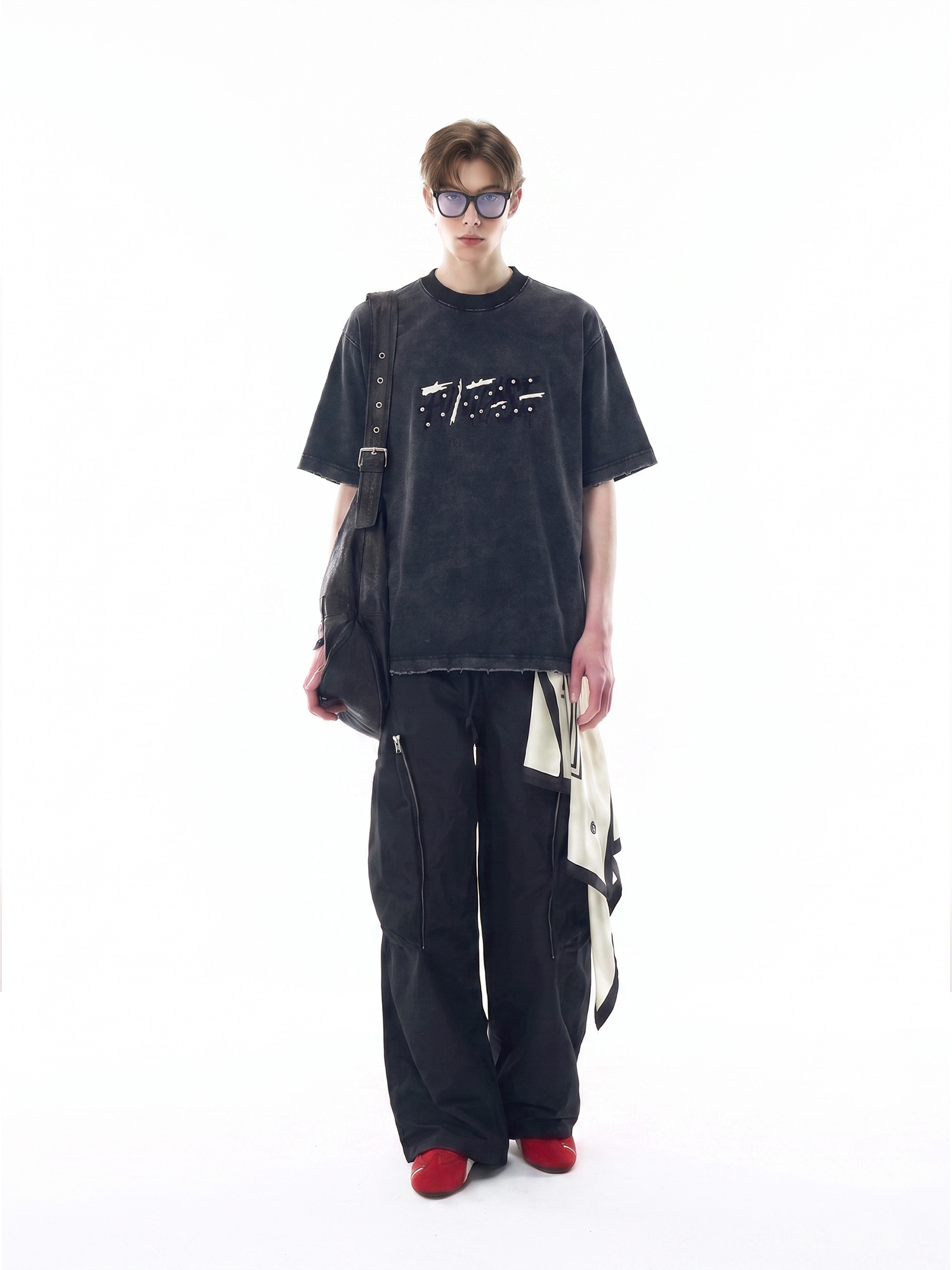 Acid-Wash Sequin Embroidered Tee