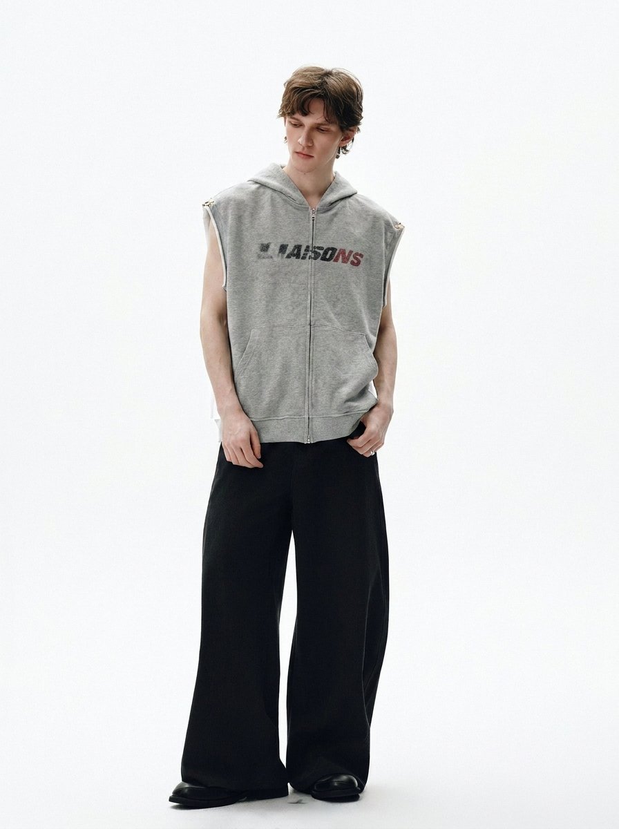 Printed Zip Sleeveless Sweatshirt