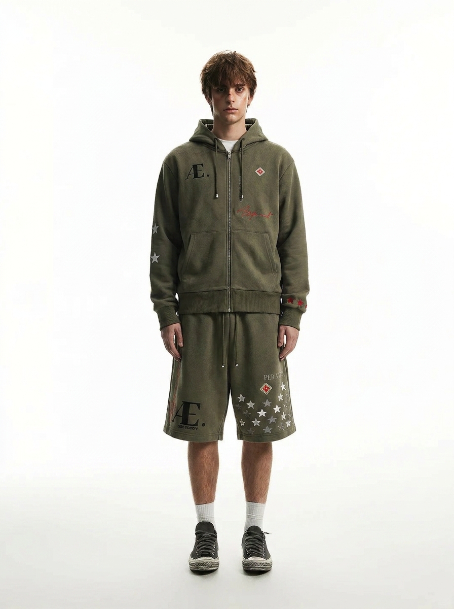 Embroidered Hoodie + Shorts Set