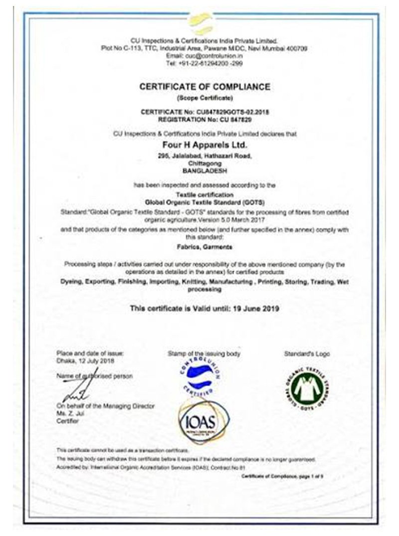 GOTS Certificate