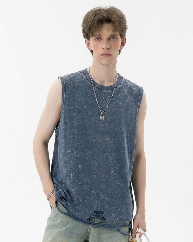 Acid Wash Distressed Street Vest