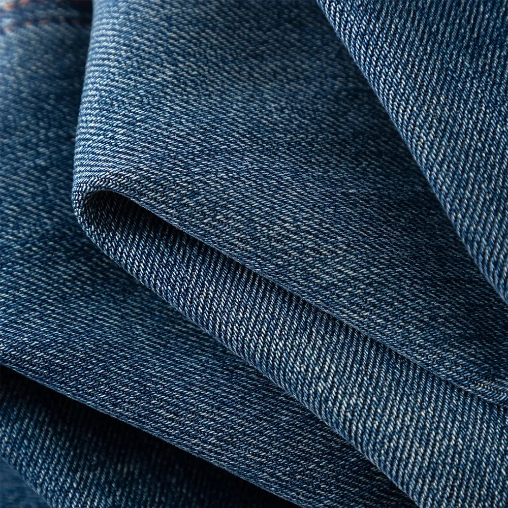 Denim fabric weave close-up in indigo