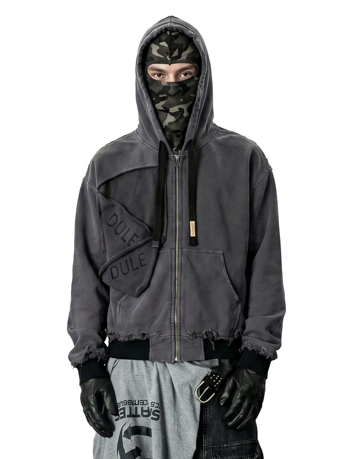 Zip Distressed Hoodie