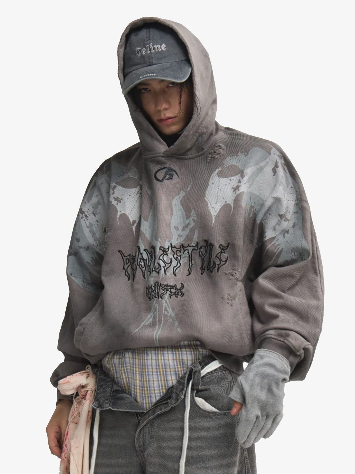 Camo Washed Distressed Hoodie